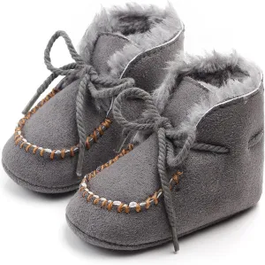 Newborn Baby Booties Warm Fur Lining Non-slip Soft Rubber Sole Lace-up Winter FirstWalker Shoes Boots