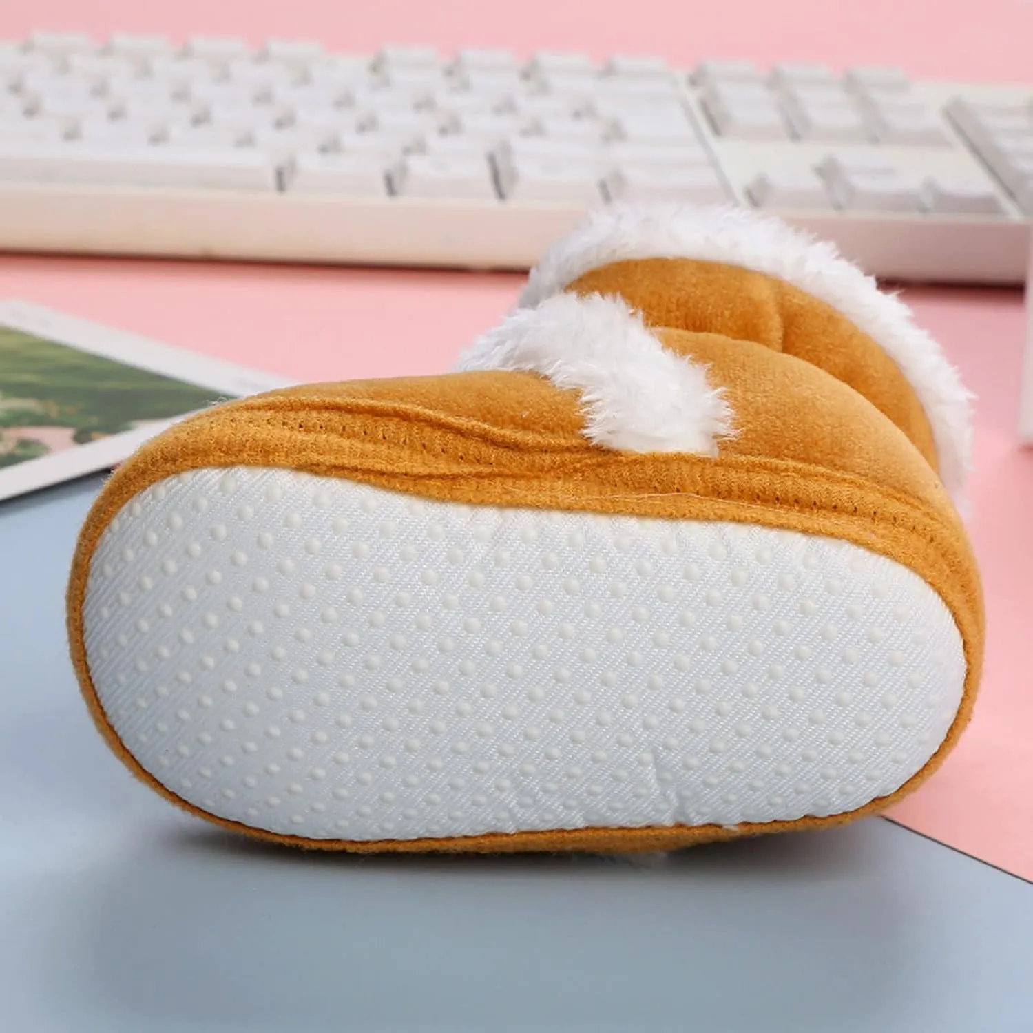 Newborn Baby Cozy Fleece Booties with Grippers Winter Slippers Socks Soft Sole Stay On Infant First Walker Shoes