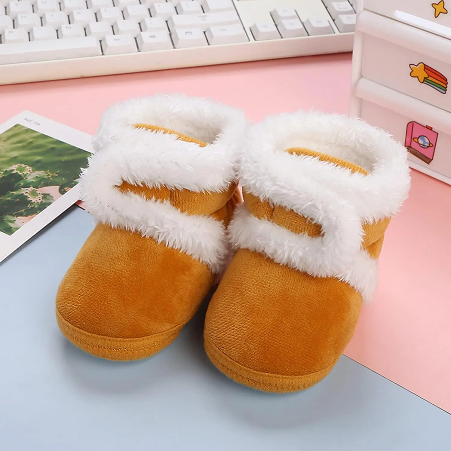 Newborn Baby Cozy Fleece Booties with Grippers Winter Slippers Socks Soft Sole Stay On Infant First Walker Shoes