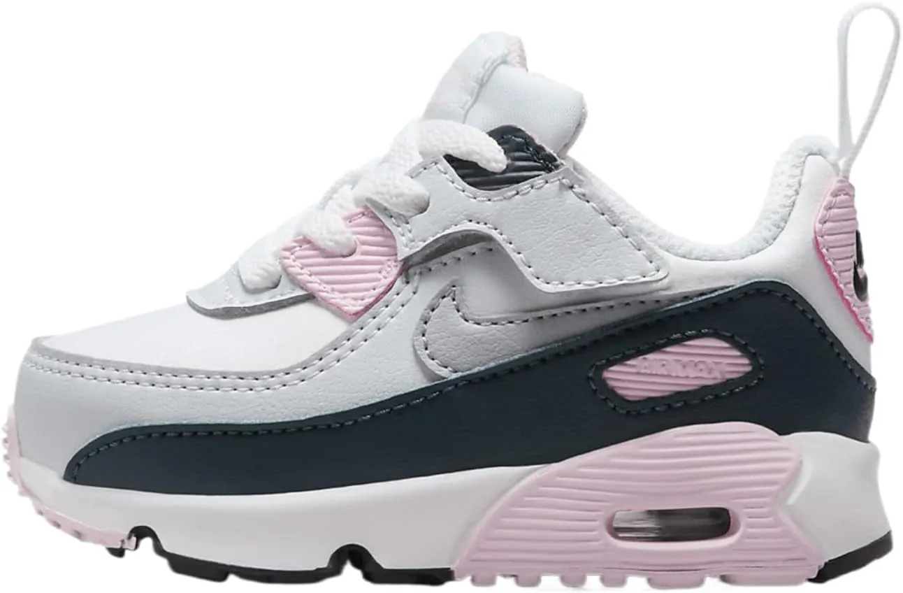 Nike Air Max 90 EasyOn Baby/Toddler Shoes (HF6359-104, Shown: White/Pink Foam/Armory Navy/Wolf Grey) Size 7