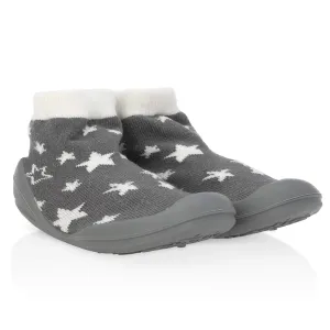 Nuby Snekz Comfortable Rubber Sole Sock Shoes for First Steps, Grey Stars, Large
