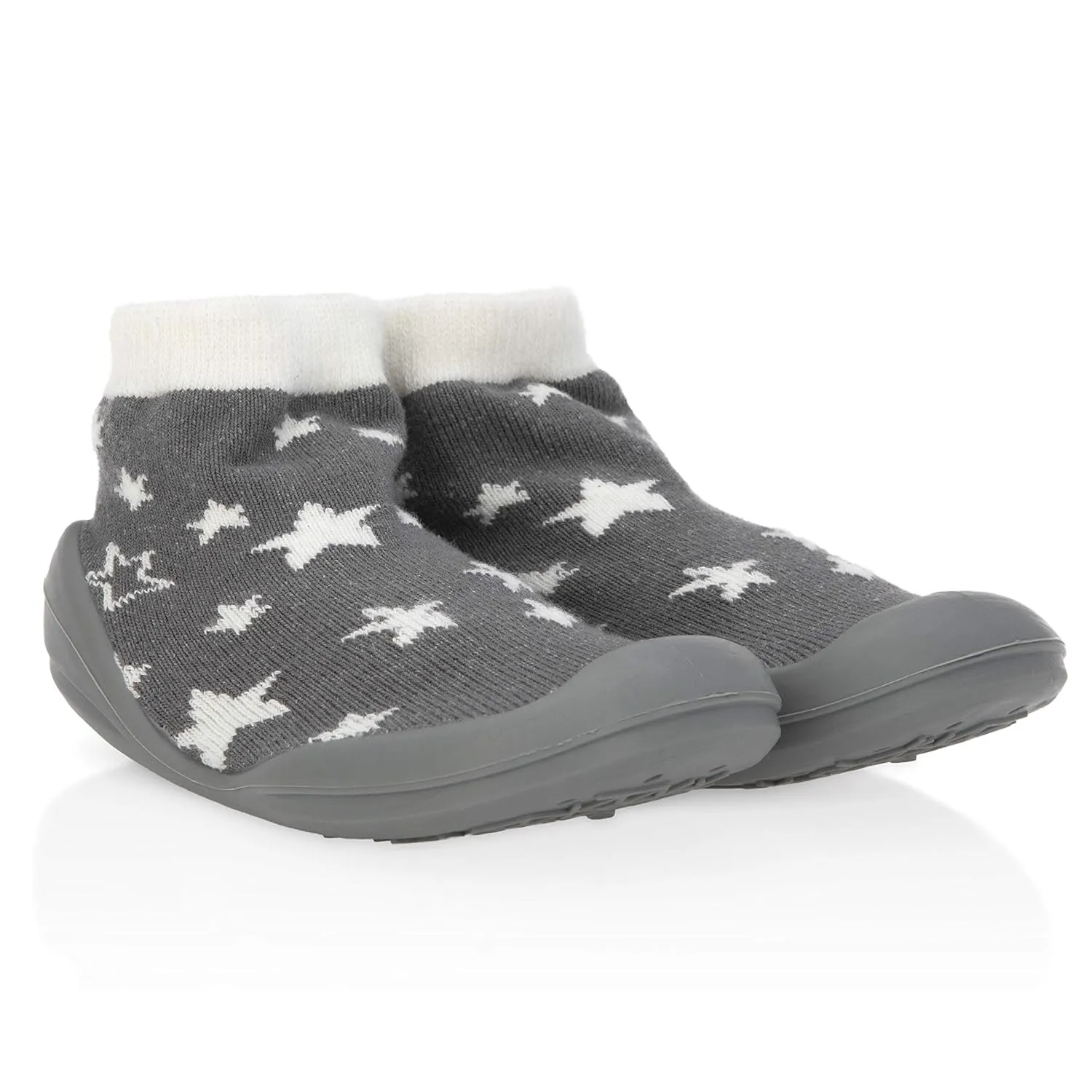 Nuby Snekz Comfortable Rubber Sole Sock Shoes for First Steps, Grey Stars, Large