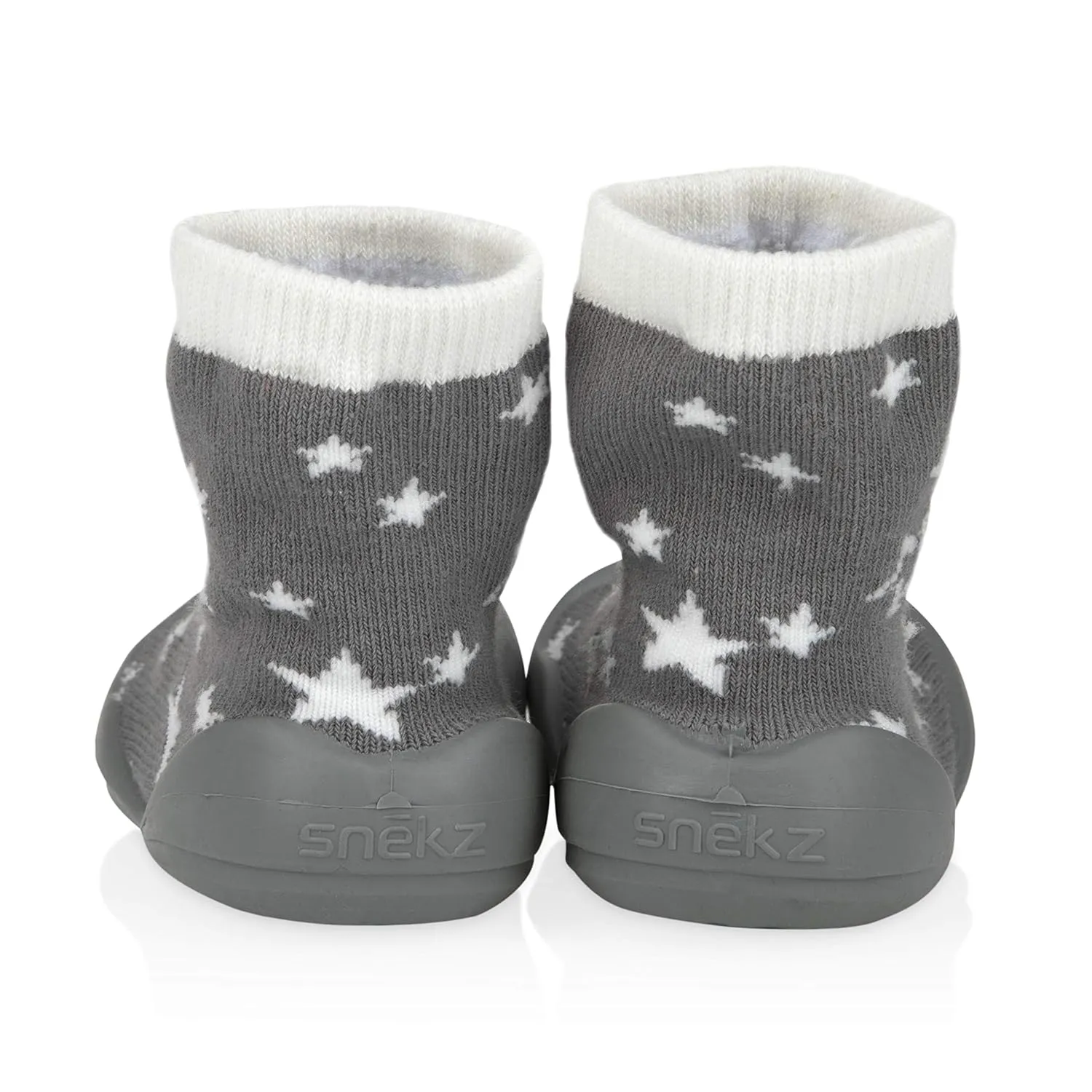 Nuby Snekz Comfortable Rubber Sole Sock Shoes for First Steps, Grey Stars, Large
