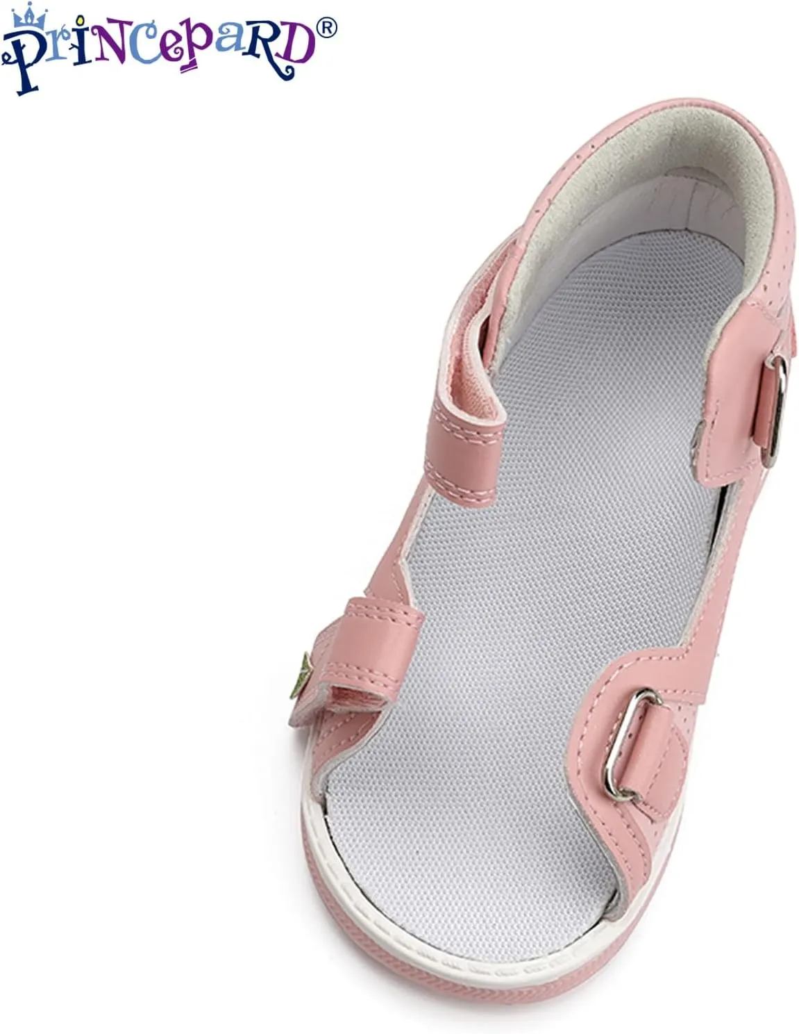 Orthopedic Sandals for Kids and Toddlers with Arch and Ankle Support,Low-Top Pink Corrective Shoes with Green Leaf Accents