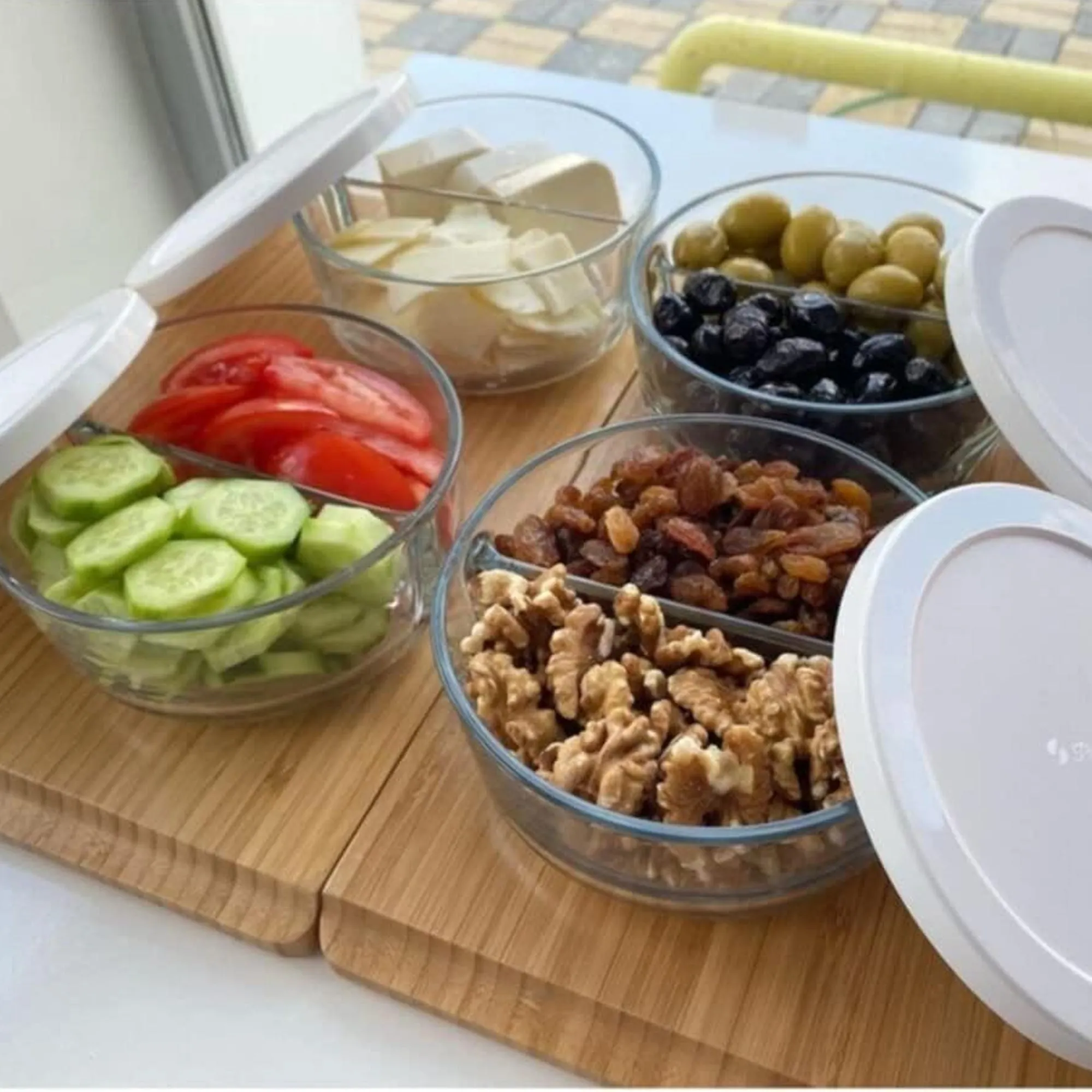Pasabahce 2 Compartment Round Food Storage Container Clear