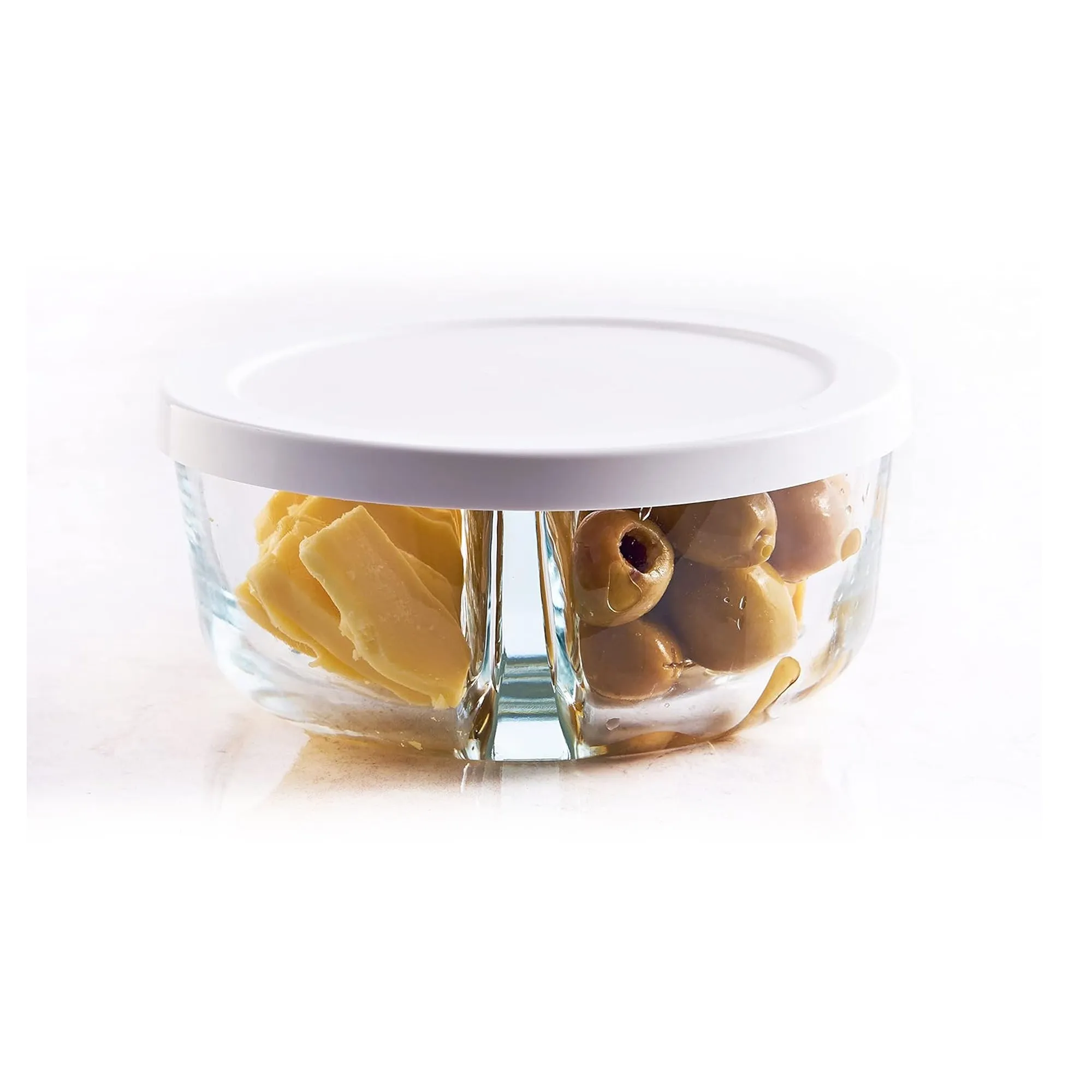 Pasabahce 2 Compartment Round Food Storage Container Clear