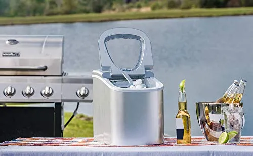 Prime Home Direct Ice Makers Countertop - Ice Maker Machine for Counter top Makes Ice Cubes in 8 Minutes, 26 Lbs of Ice in 24 Hrs - Ice Machine includes Scoop and Basket - Portable Ice Maker - Silver