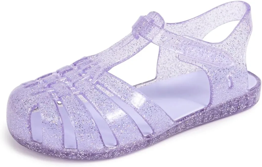 Sawimlgy Toddler Girls Jelly Sandals Summer Beach Closed Toe Crystal Princess Dress Flat Little Kid T-strap Rubber Sole Shoe