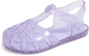 Sawimlgy Toddler Girls Jelly Sandals Summer Beach Closed Toe Crystal Princess Dress Flat Little Kid T-strap Rubber Sole Shoe