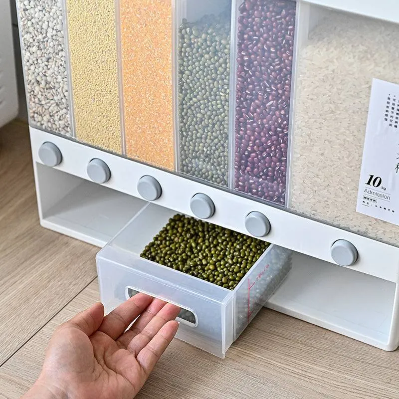 Sealed Rice Storage Box Wall Mounted Cereal Grain Container Dry Food Dispenser Grain Storage Jar Kitchen Storage Tools