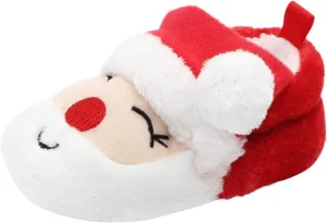 sfdgfhyf Christmas Shoes Infant Toddle Footwear Winter Warm Floor Shoes Soft Sole Indoor Warm Santa Toddler (White, 0-6 Months)