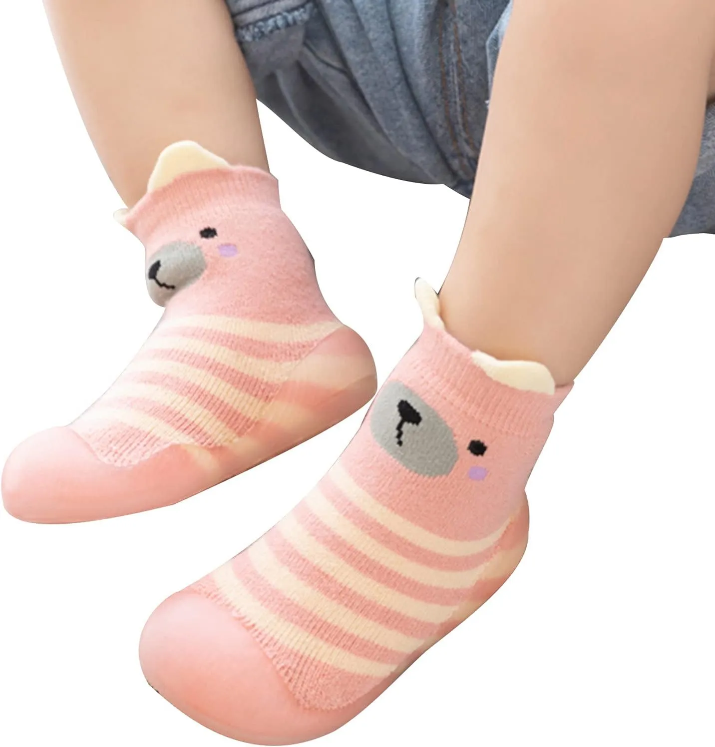 sfdgfhyf Girls Christmas Shoes Kids Toddler Baby Boys Girls Solid Warm Knit Soft Sole Rubber Shoe Socks Slipper Shoes (Pink, 24)