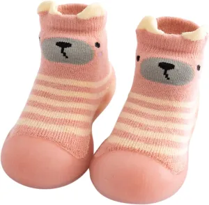 sfdgfhyf Girls Christmas Shoes Kids Toddler Baby Boys Girls Solid Warm Knit Soft Sole Rubber Shoe Socks Slipper Shoes (Pink, 24)