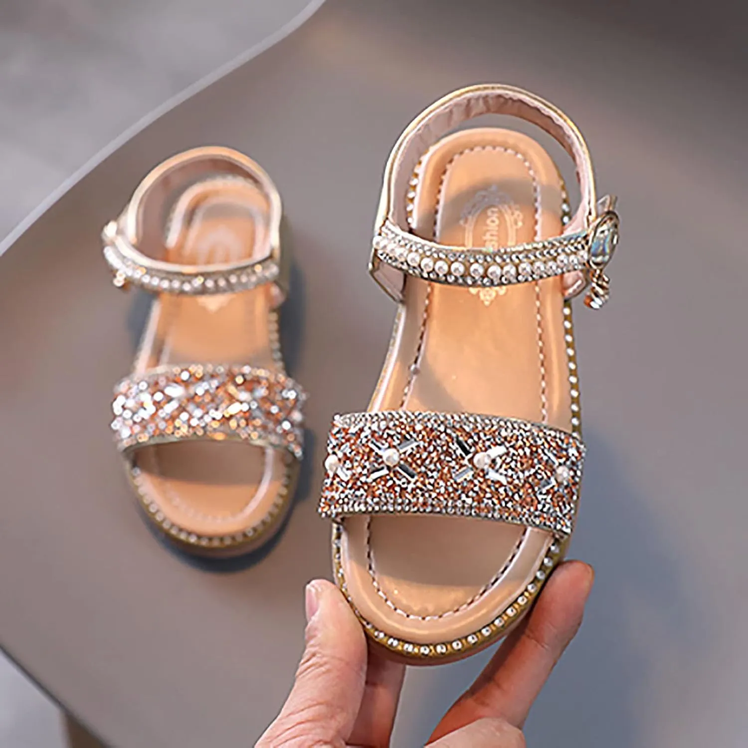 Shoes for Toddler Girls Girls Sandals Open Toe Rhinestone Princess Dress Flat Shoes Summer Sandals For Slippers Girl