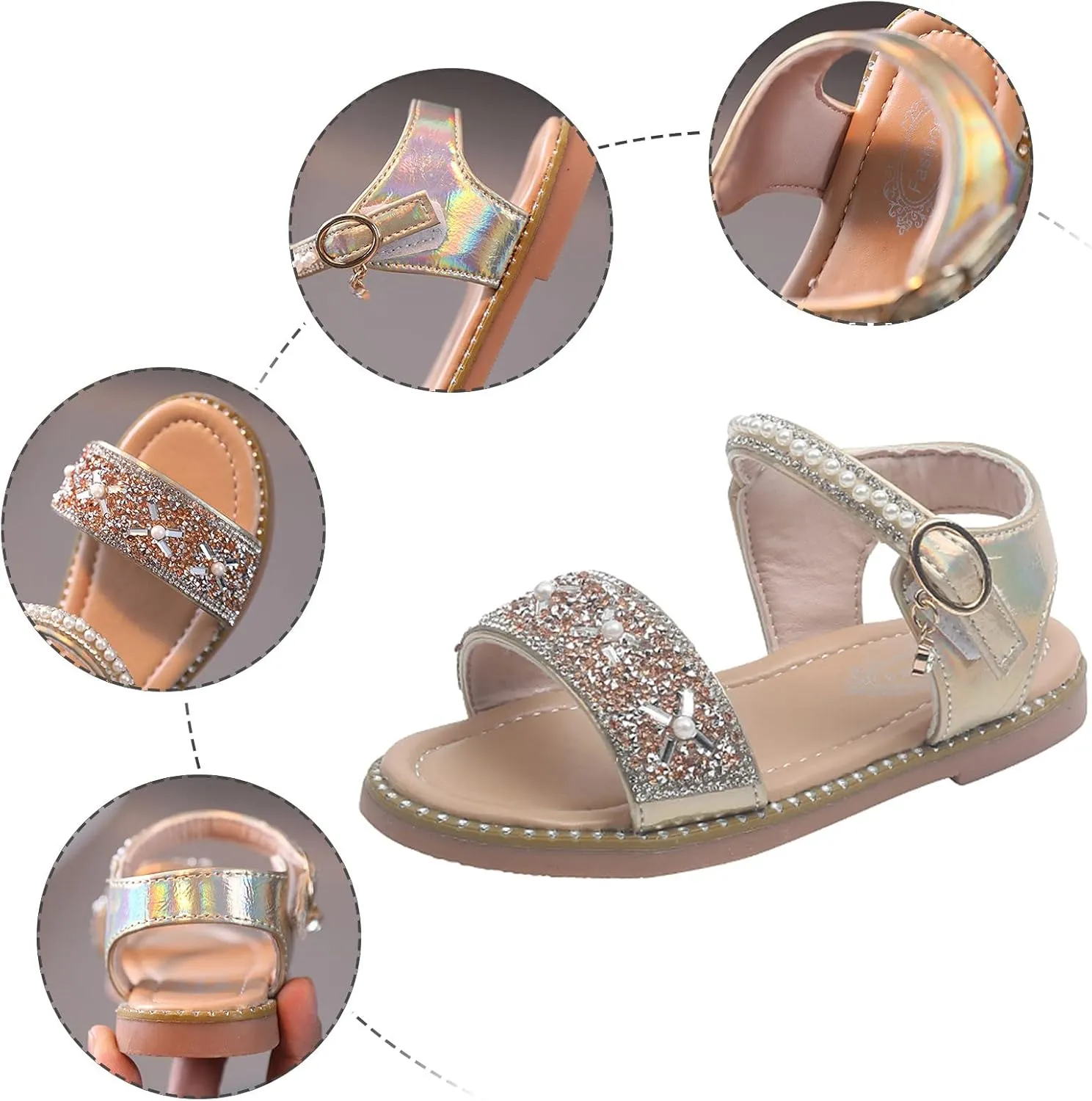 Shoes for Toddler Girls Girls Sandals Open Toe Rhinestone Princess Dress Flat Shoes Summer Sandals For Slippers Girl