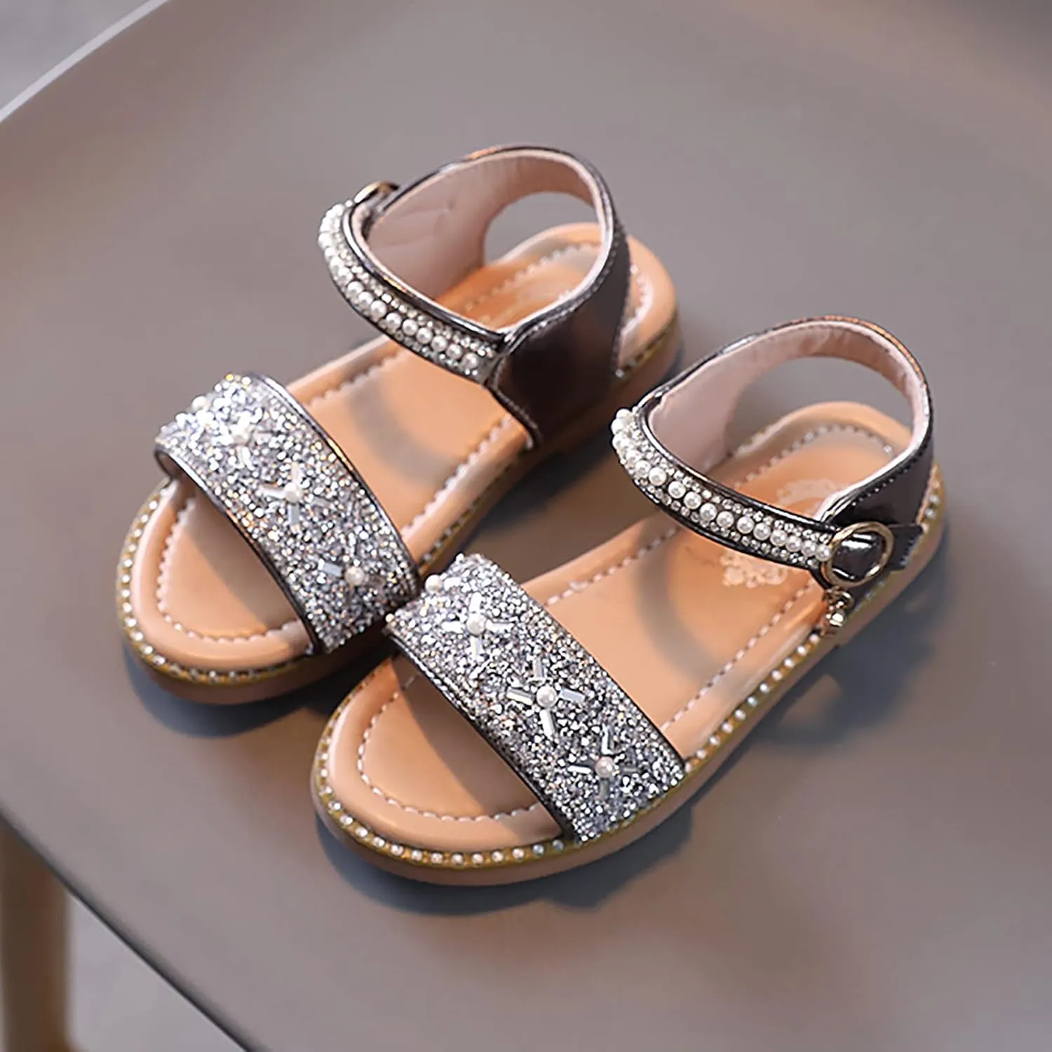 Shoes for Toddler Girls Girls Sandals Open Toe Rhinestone Princess Dress Flat Shoes Summer Sandals For Slippers Girl