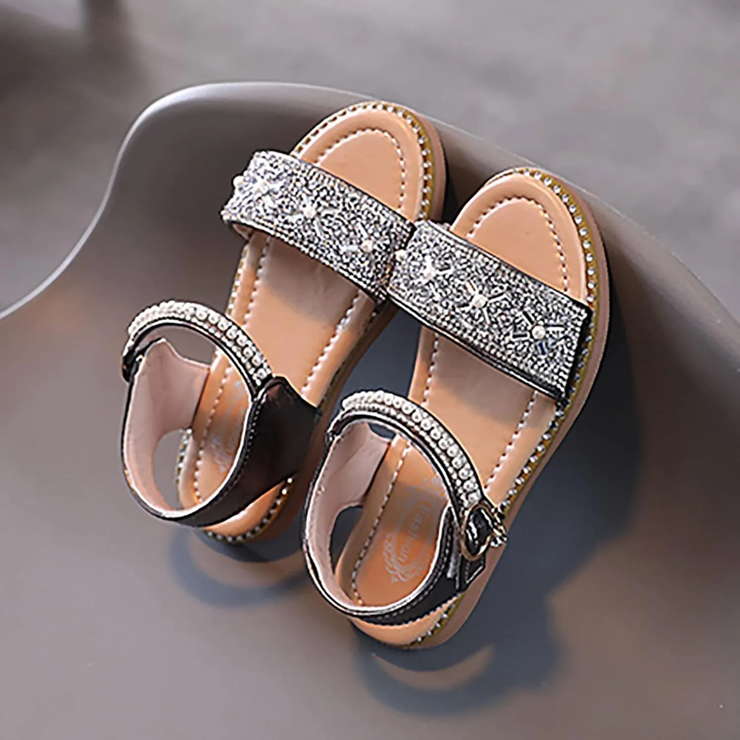 Shoes for Toddler Girls Girls Sandals Open Toe Rhinestone Princess Dress Flat Shoes Summer Sandals For Slippers Girl