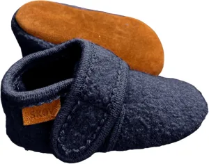 SKOV Wool Booties Slippers for Boys Girls Unisex Toddler Baby Infant Child with Leather Sole, Navy Blue