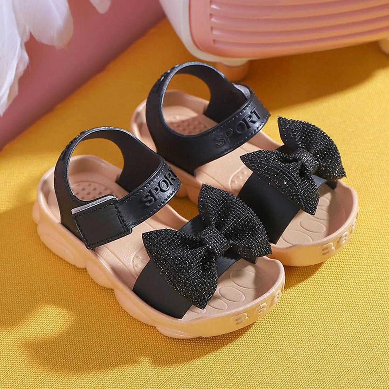 Slides Sandals for Kids Infant Girls Soild Bowknot Princress Shoes Soft Sole Non Slip First Jellies Shoes for Girls