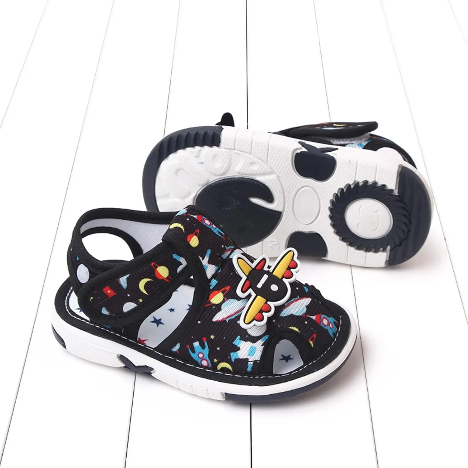 Summer Children Infant Toddler Shoes Girls Sandals Flat Bottom Non Slio Open Toe Slip Breathable Soft Cartoon Space Pattern Baby Walkers Shoes Girls
