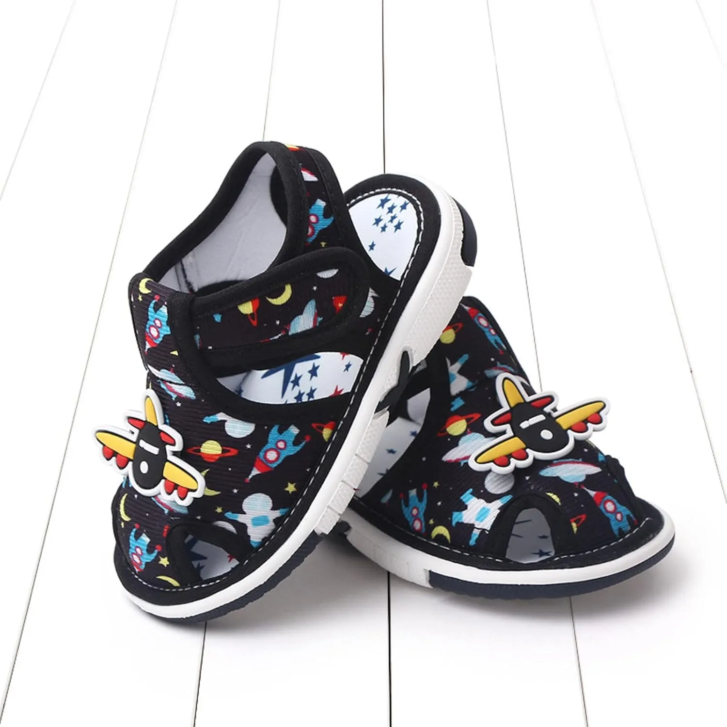 Summer Children Infant Toddler Shoes Girls Sandals Flat Bottom Non Slio Open Toe Slip Breathable Soft Cartoon Space Pattern Baby Walkers Shoes Girls