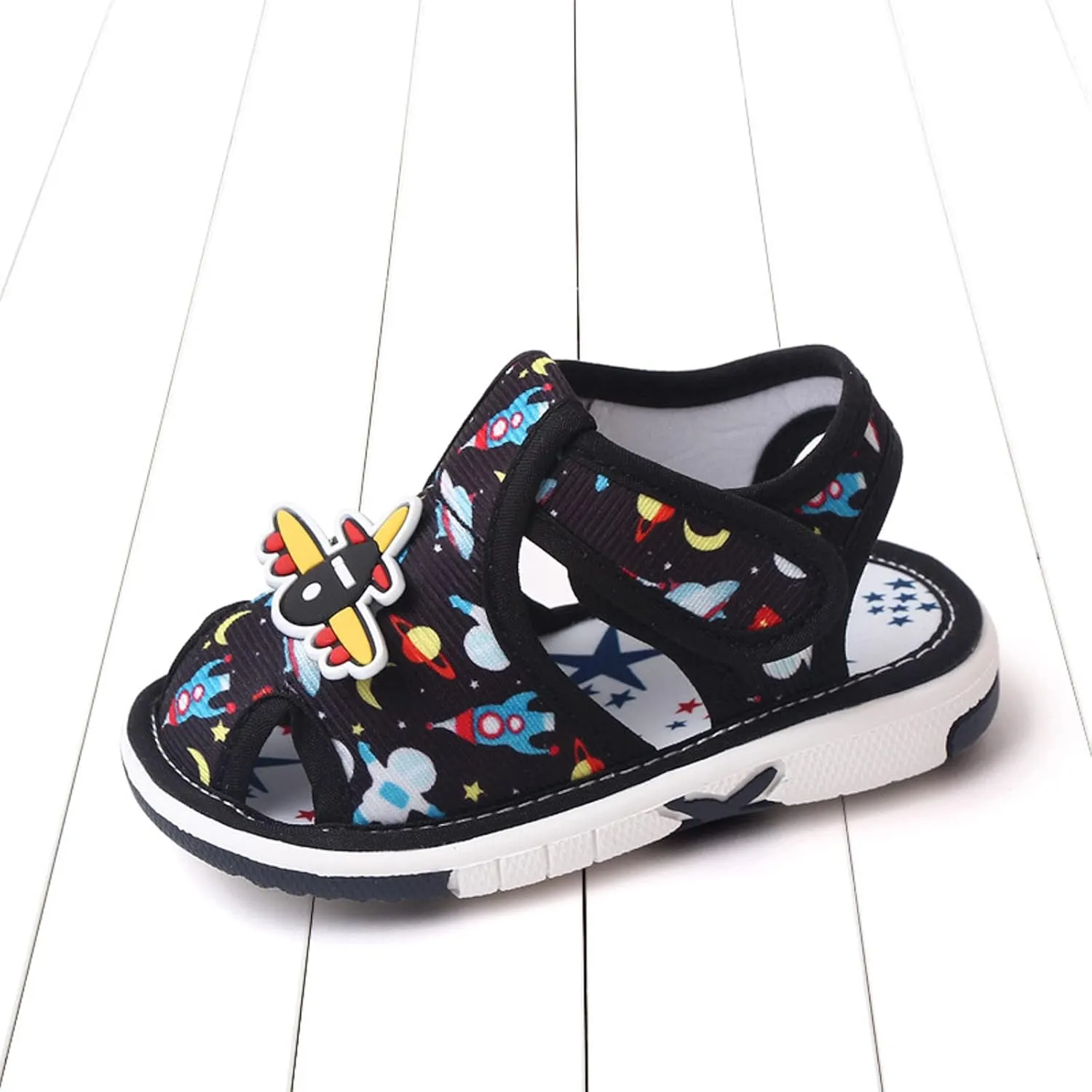 Summer Children Infant Toddler Shoes Girls Sandals Flat Bottom Non Slio Open Toe Slip Breathable Soft Cartoon Space Pattern Baby Walkers Shoes Girls