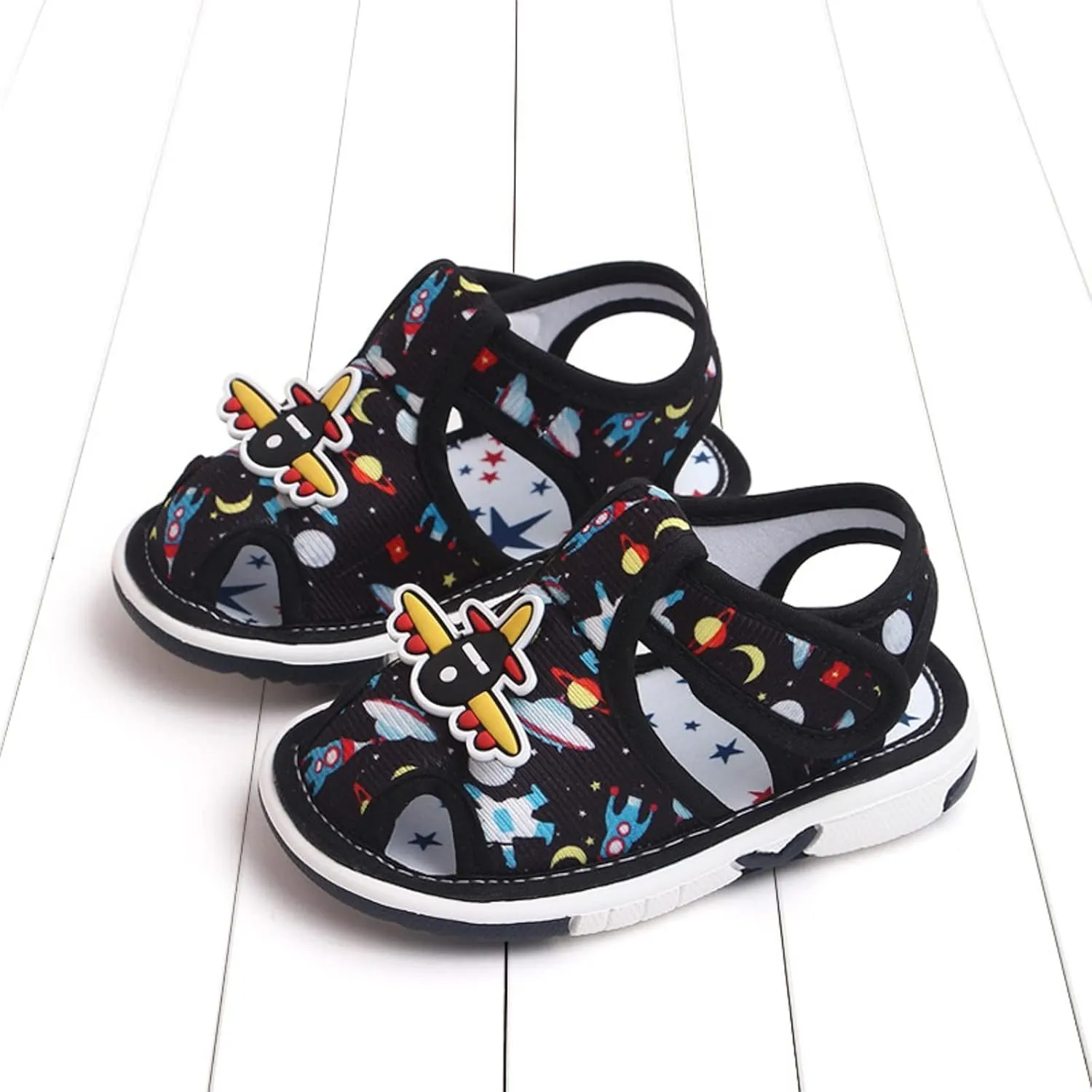 Summer Children Infant Toddler Shoes Girls Sandals Flat Bottom Non Slio Open Toe Slip Breathable Soft Cartoon Space Pattern Baby Walkers Shoes Girls