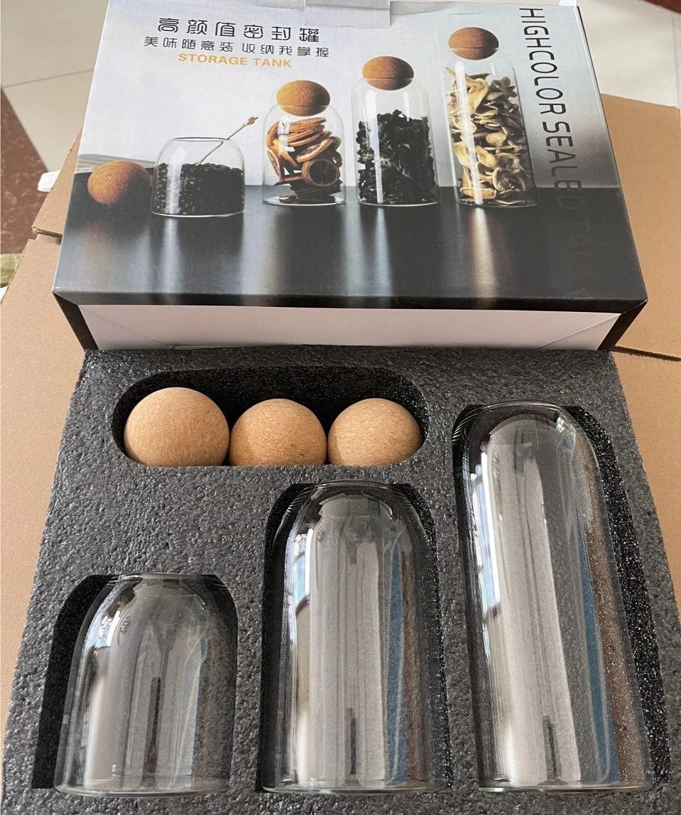 Teega Glass Storage Bottle with Cork Sets (3in1)