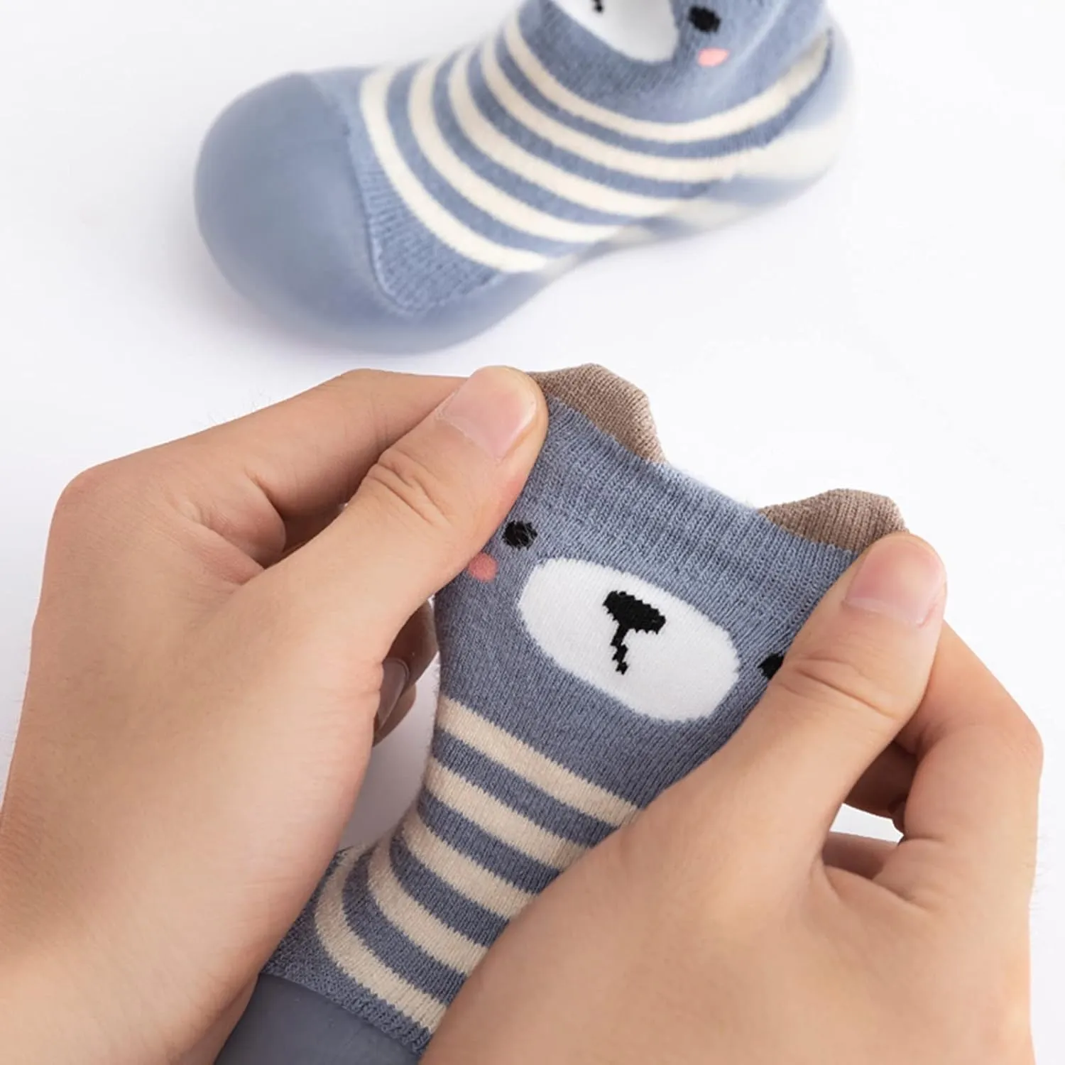 Toddler Baby Girls Boys Sock Shoe Elastic Indoor Slipper Infant First Walking Cartoon Cats Soft Sole Rubber Shoes