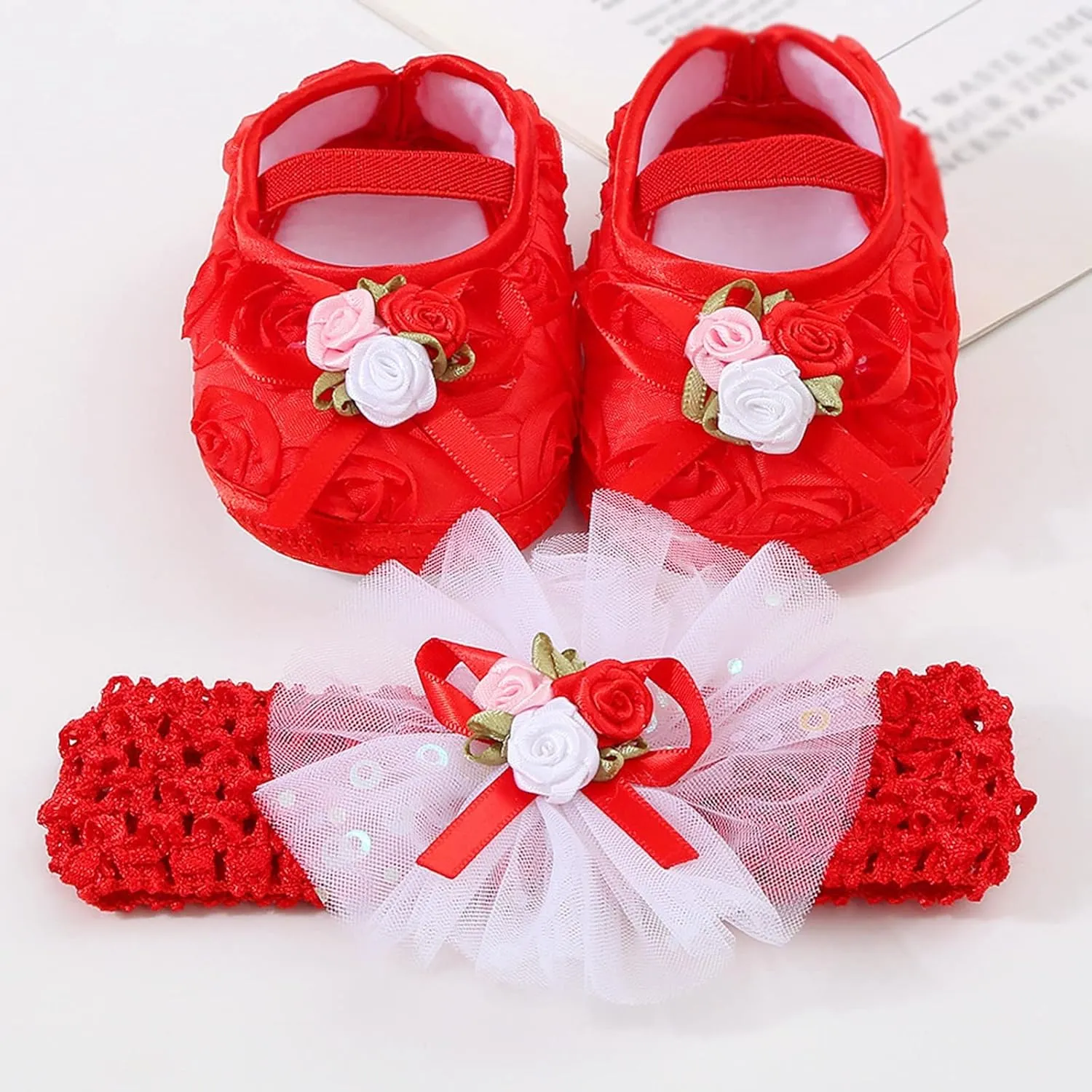 Toddler Girl Cute Shoes Baby Shoes Plus Headband Set Cute Baby Princess Shoes with Dress Hard Bottom Walking Shoes
