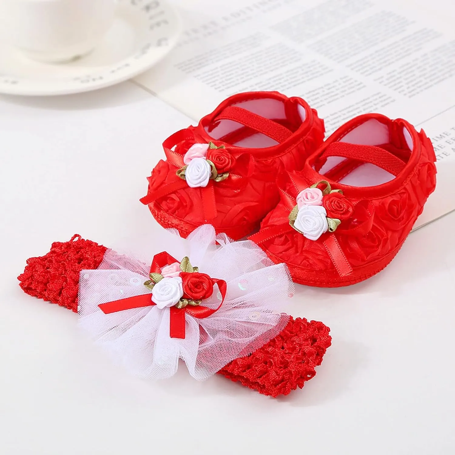 Toddler Girl Cute Shoes Baby Shoes Plus Headband Set Cute Baby Princess Shoes with Dress Hard Bottom Walking Shoes