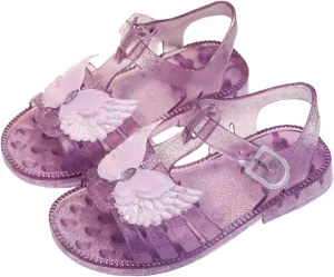 Toddler Girl Princess Jelly Sandals Kids Open Toe Rhinestone Butterfly Summer Beach Flat Sandal with Ankle Strap