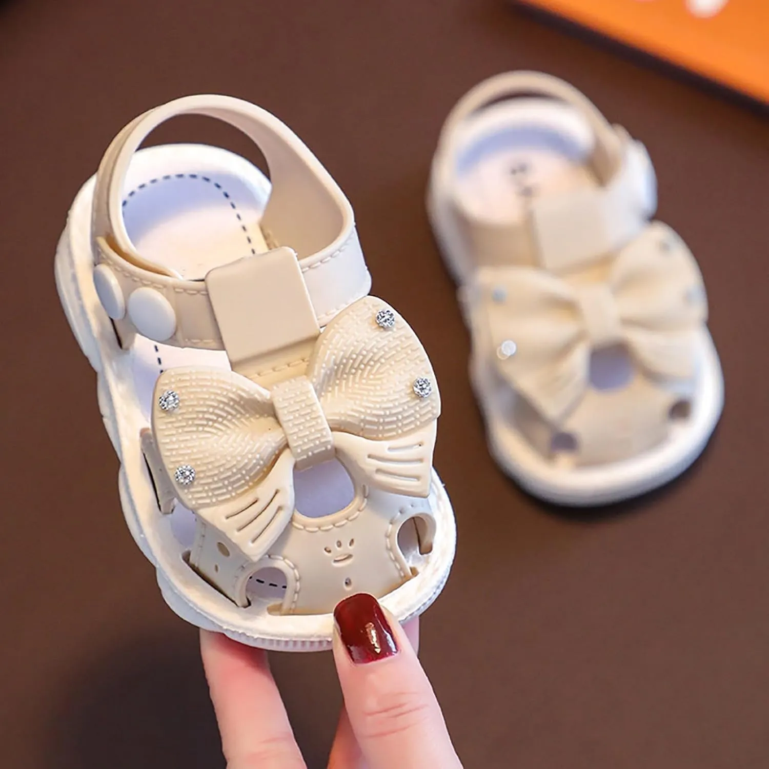 Toddler Girls Bowknot Closed Toe Soft Sole Beach Sandals Small Children's Summer Non Slip Casual Outdoor Shoes
