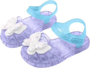Toddler Jelly Sandals Kids Girls Sequin Butterfly Princess Shoes Closed Toe Summer Beach Flat Sandal with Ankle Strap