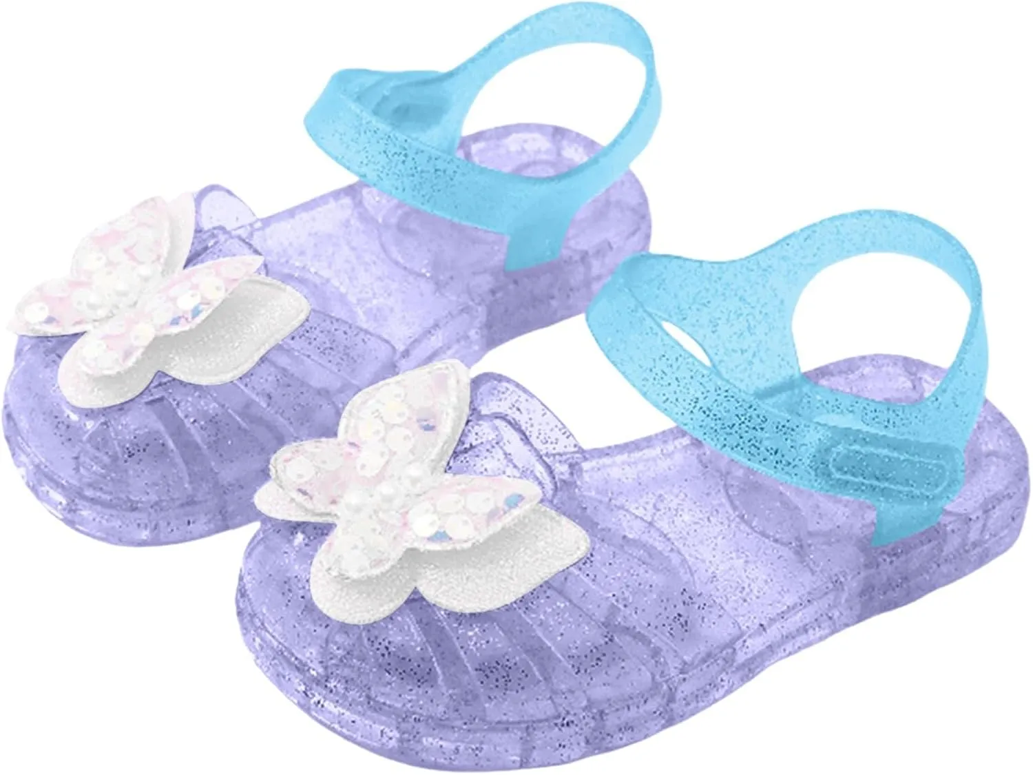 Toddler Jelly Sandals Kids Girls Sequin Butterfly Princess Shoes Closed Toe Summer Beach Flat Sandal with Ankle Strap