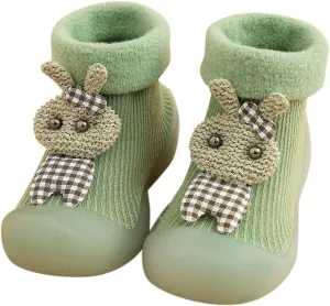 Unisex Toddler GirlsFirst Walking Shoes Kids Toddler Baby Boys Girls Solid Warm Knit Soft Sole Rubber (Green, 26-27)
