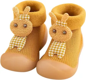 Unisex Toddler GirlsFirst Walking Shoes Kids Toddler Baby Boys Girls Solid Warm Knit Soft Sole Rubber (Yellow, 26-27)