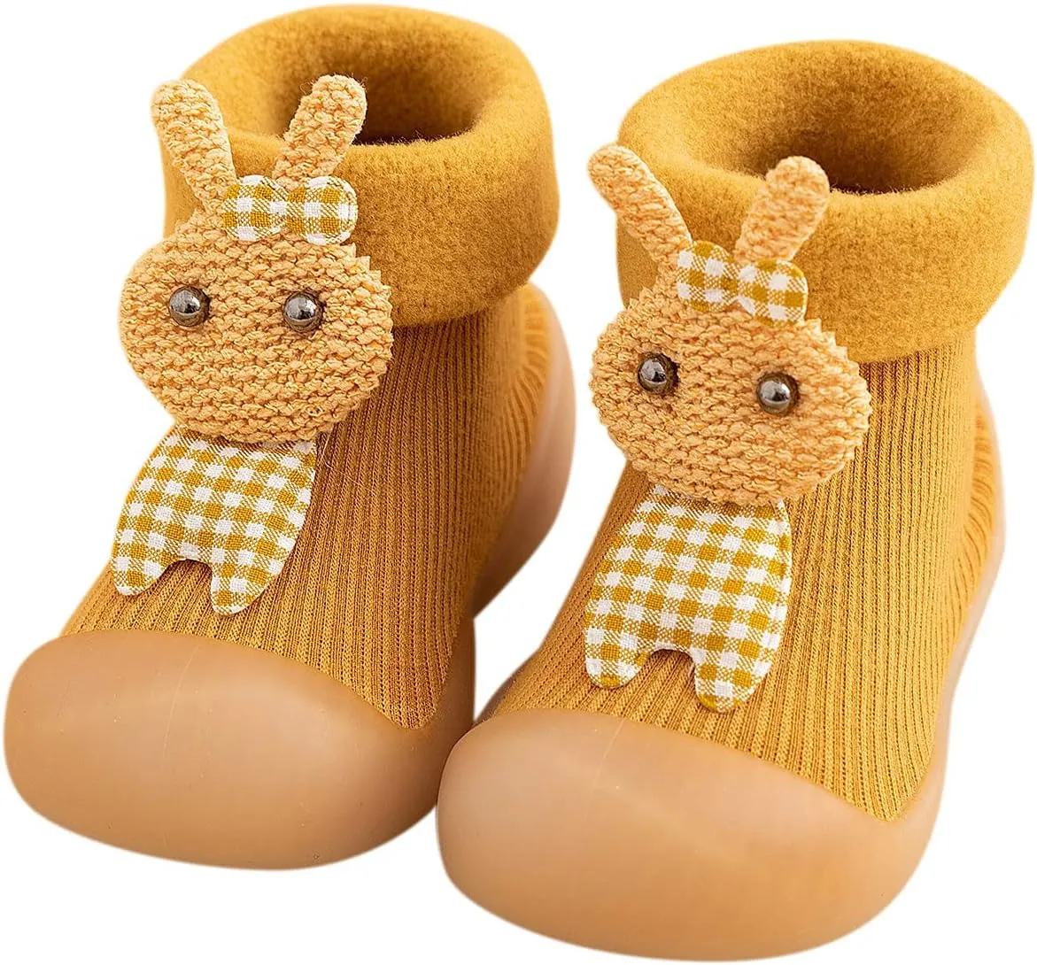 Unisex Toddler GirlsFirst Walking Shoes Kids Toddler Baby Boys Girls Solid Warm Knit Soft Sole Rubber (Yellow, 26-27)