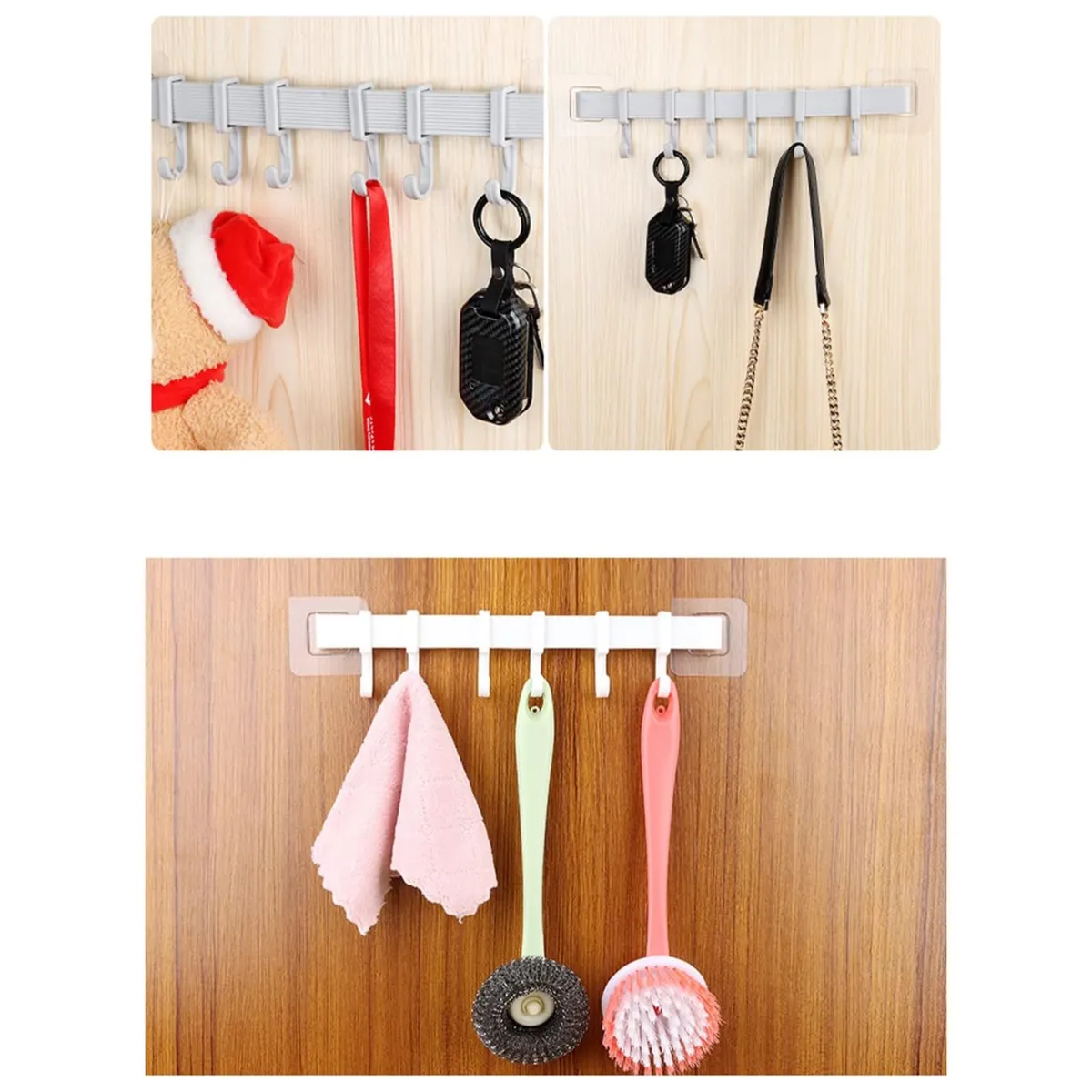 Wall Mounted Plastic Coat Rack With 6 Movable Hooks Rail Ba - 162