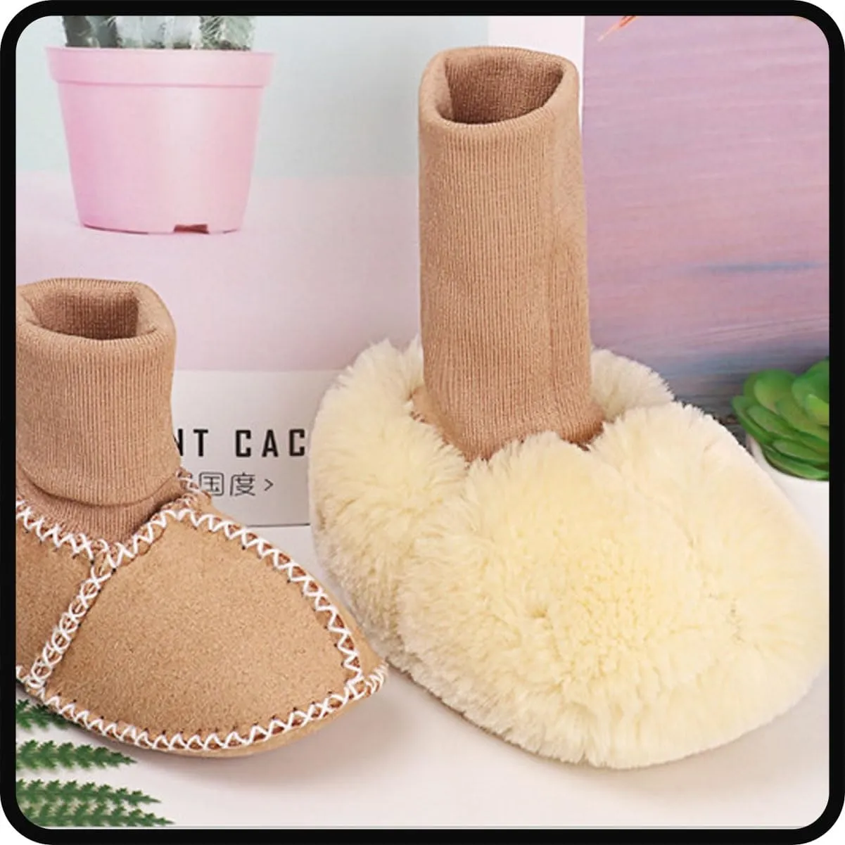 Warm Fur Baby Sock Shoes - Multiple Colors Baby Girls Toddler Winter Warm Shoes, Plush Shoes for Newborn Infant Toddler (12cm/ 4.7in0-6 Months,Camel)