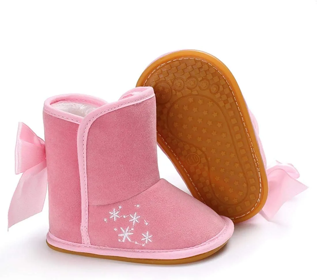 YIBLBOX Baby Infant Premium Soft Sole Anti-Slip Snow Boots with Bow Warm Winter Shoes Toddler Booties
