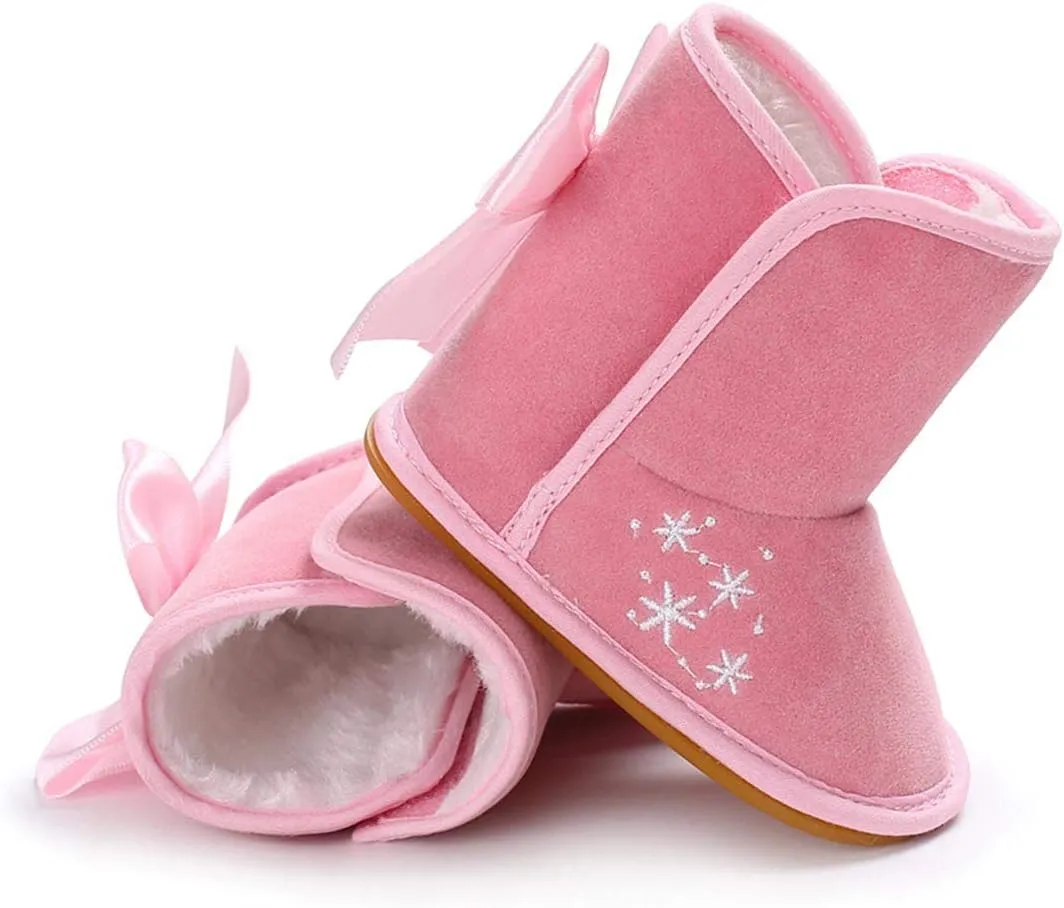 YIBLBOX Baby Infant Premium Soft Sole Anti-Slip Snow Boots with Bow Warm Winter Shoes Toddler Booties