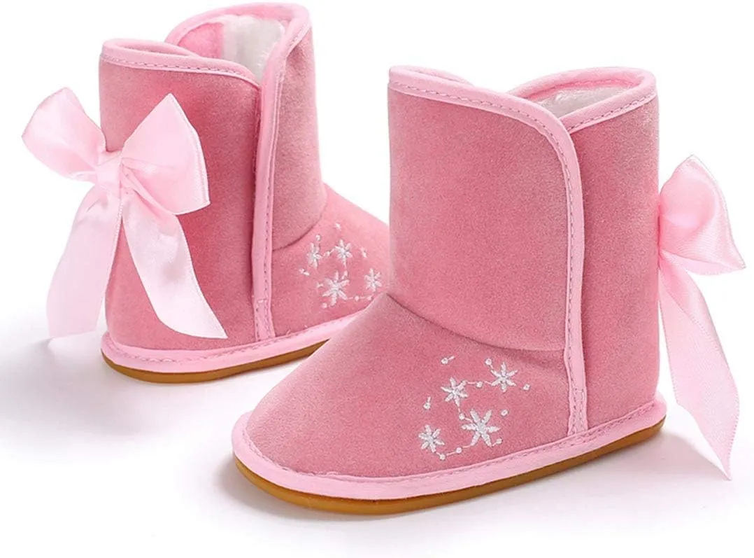 YIBLBOX Baby Infant Premium Soft Sole Anti-Slip Snow Boots with Bow Warm Winter Shoes Toddler Booties